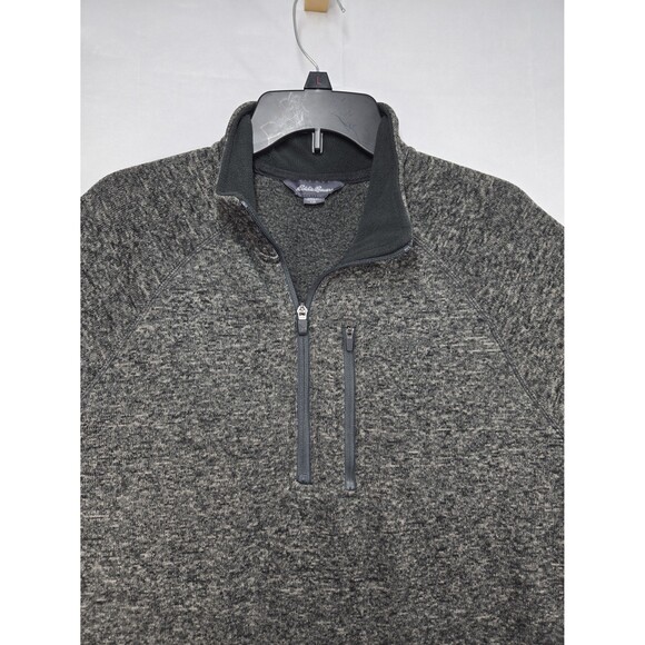 Eddie Bauer 1/4 Zip Sweater Pullover Fleece Men's Large Heathered Grey Pocket - Picture 2 of 11